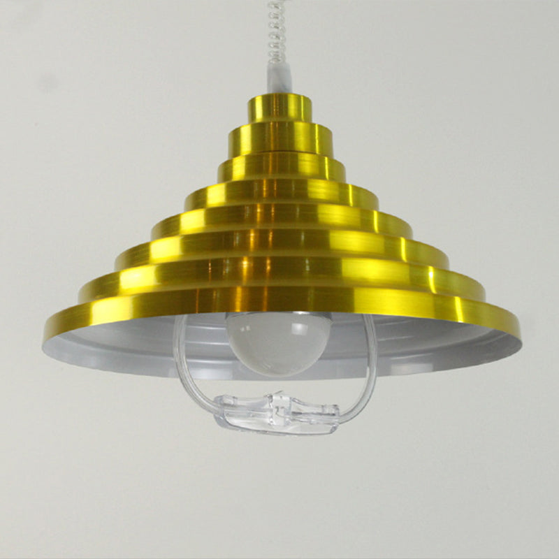 Aluminum Pyramid Shape Hanging Light Adjustable Spring Suspension Wire Pendant Lamp with Handle Power Switch