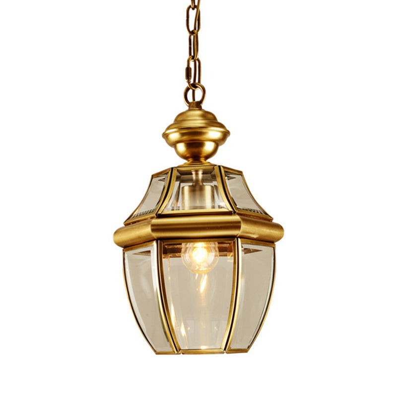 Lantern Hanging Light Fixture Traditional Glass Brass Suspended Lighting Fixture