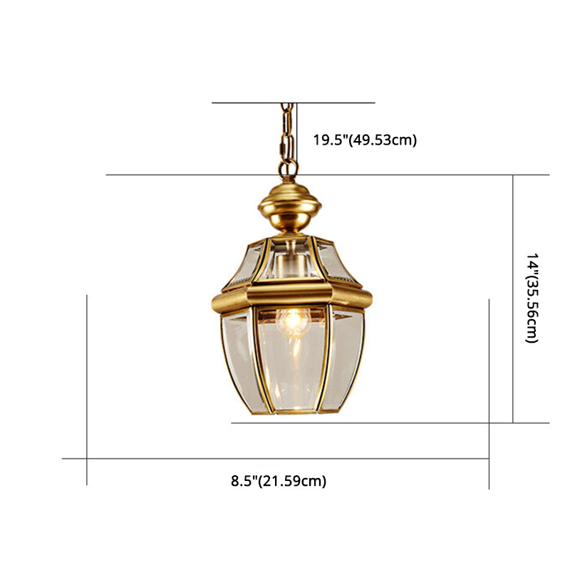 Lantern Hanging Light Fixture Traditional Glass Brass Suspended Lighting Fixture