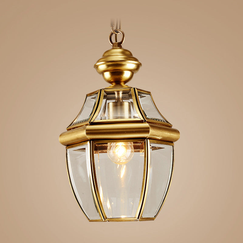 Lantern Hanging Light Fixture Traditional Glass Brass Suspended Lighting Fixture