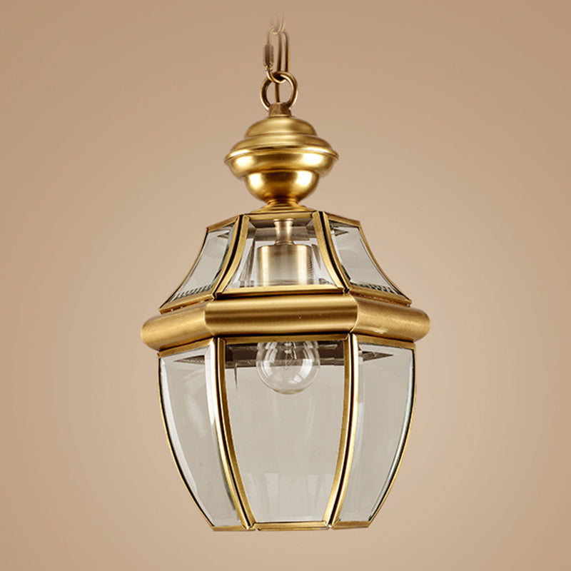 Lantern Hanging Light Fixture Traditional Glass Brass Suspended Lighting Fixture