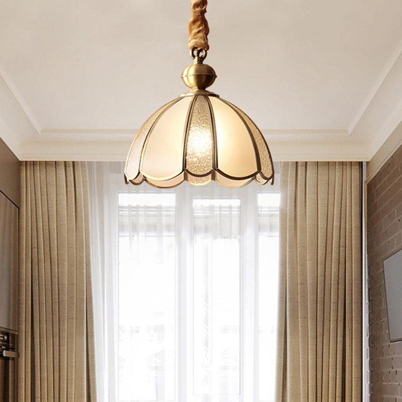 Dome Pendant Lighting Fixture Traditional Glass Dinning Room Hanging Ceiling Light in Brass