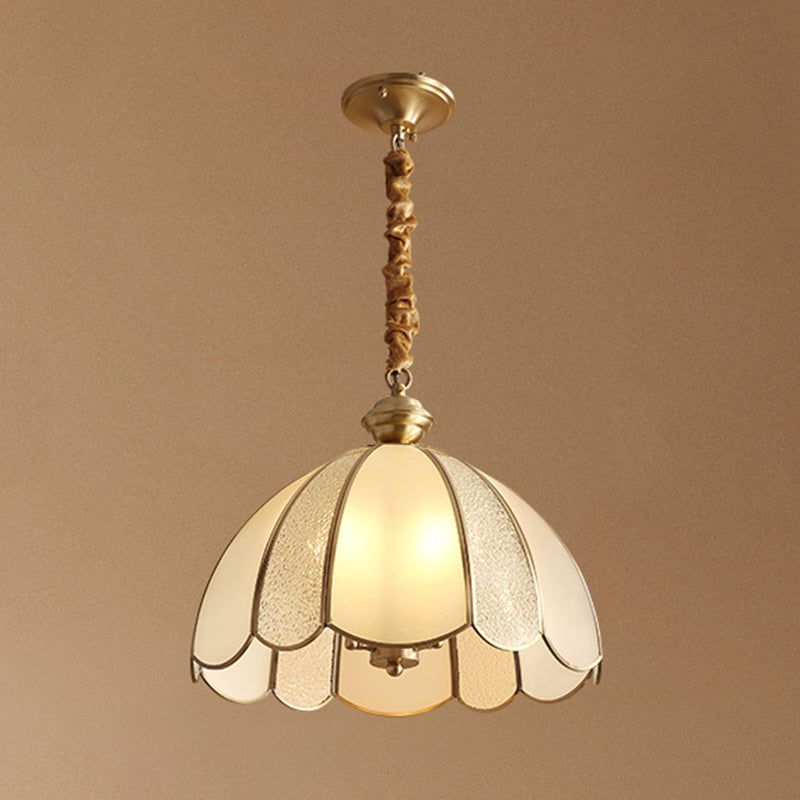 Dome Pendant Lighting Fixture Traditional Glass Dinning Room Hanging Ceiling Light in Brass