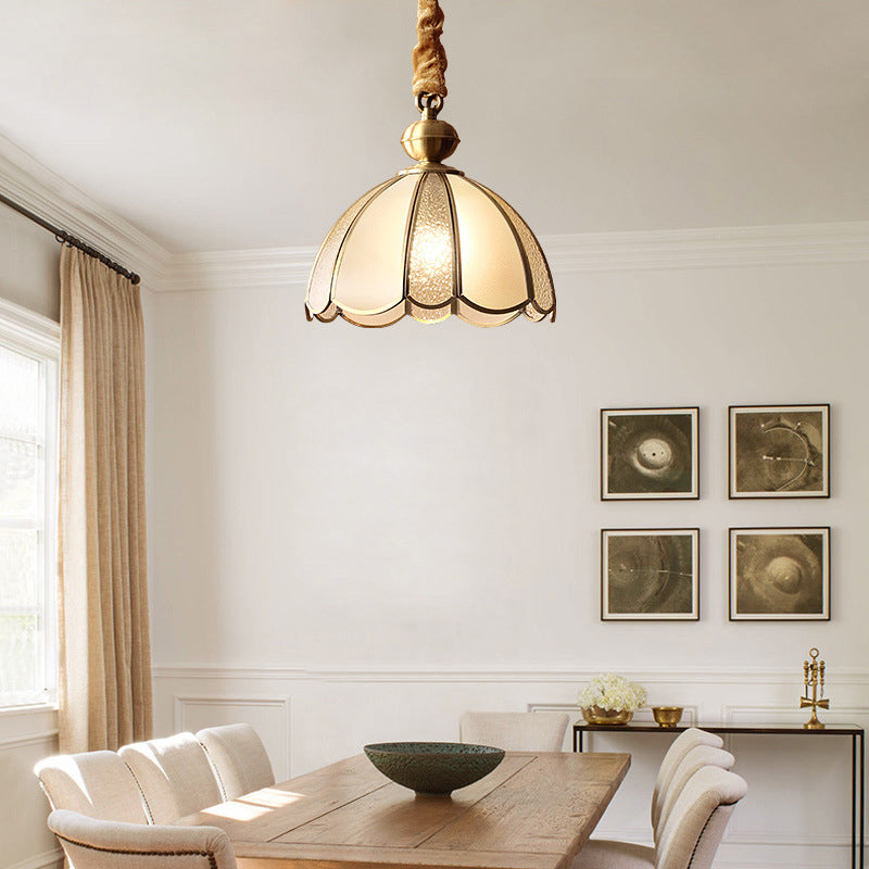 Dome Pendant Lighting Fixture Traditional Glass Dinning Room Hanging Ceiling Light in Brass