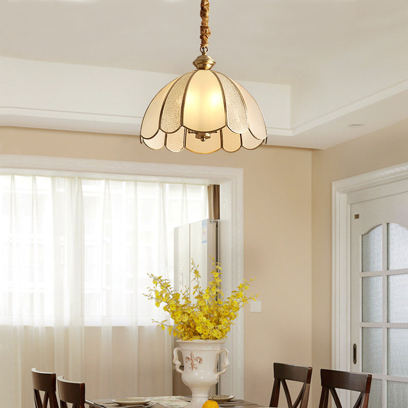 Dome Pendant Lighting Fixture Traditional Glass Dinning Room Hanging Ceiling Light in Brass