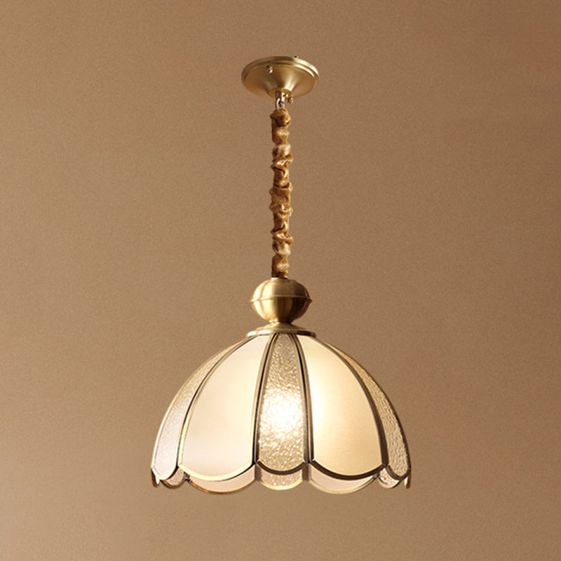 Dome Pendant Lighting Fixture Traditional Glass Dinning Room Hanging Ceiling Light in Brass