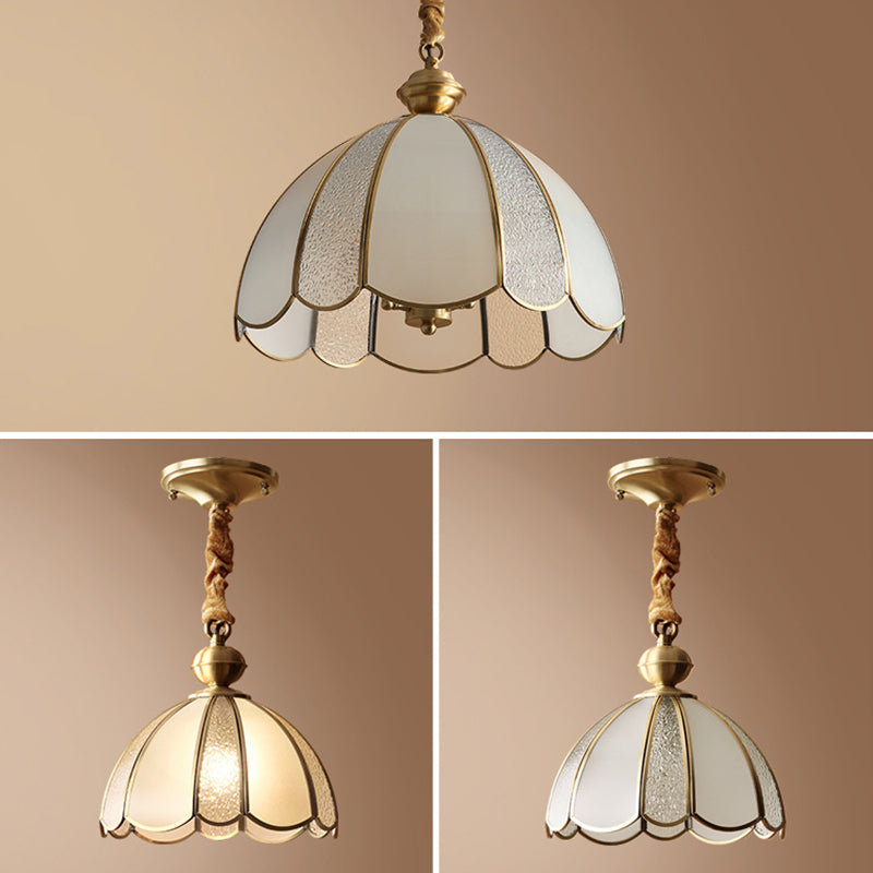 Dome Pendant Lighting Fixture Traditional Glass Dinning Room Hanging Ceiling Light in Brass