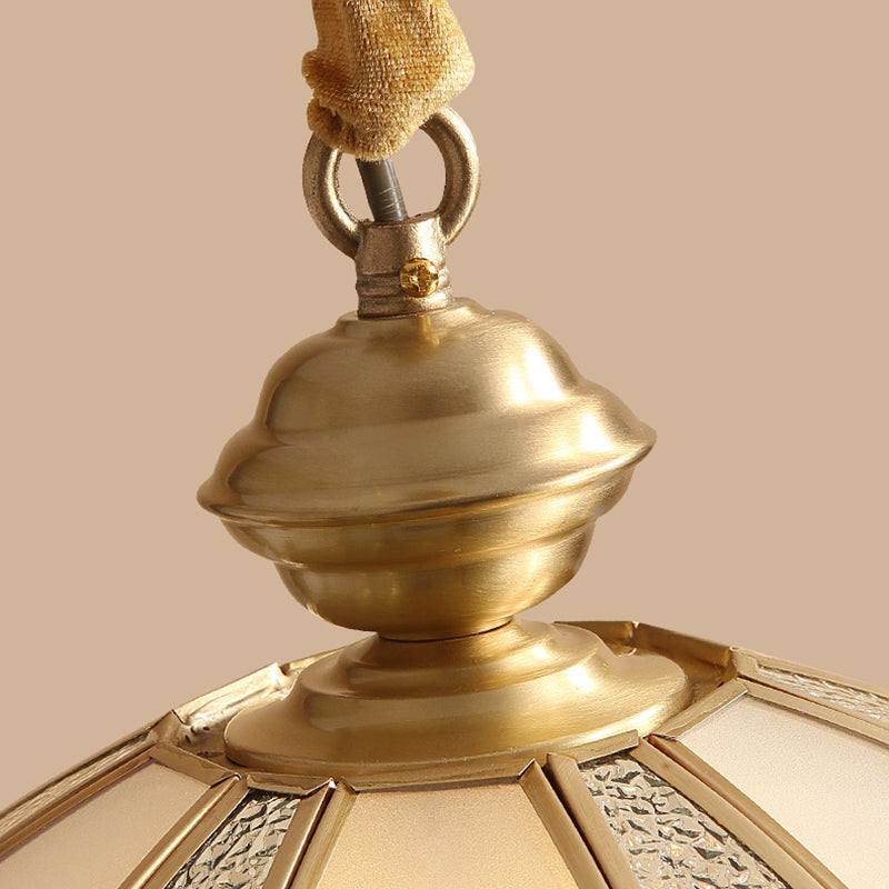 Dome Pendant Lighting Fixture Traditional Glass Dinning Room Hanging Ceiling Light in Brass