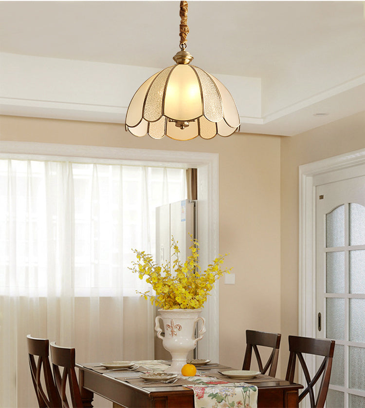 Dome Pendant Lighting Fixture Traditional Glass Dinning Room Hanging Ceiling Light in Brass