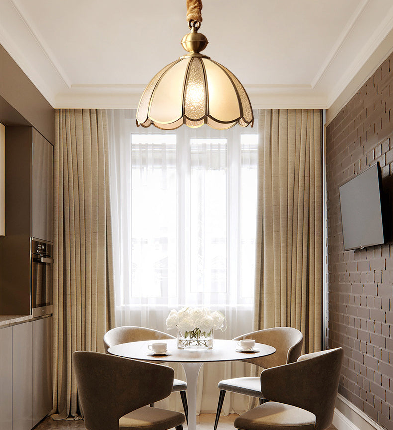 Funzione illuminazione a ciondolo cupola tradizionale sala da pranzo in vetro la spia del soffitto appeso in ottone