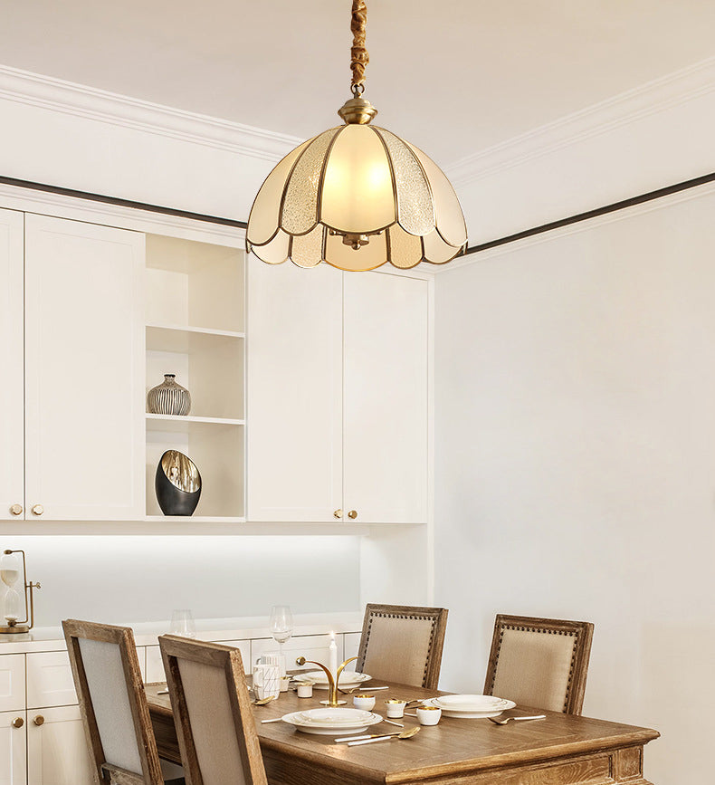 Dome Pendant Lighting Fixture Traditional Glass Dinning Room Hanging Ceiling Light in Brass