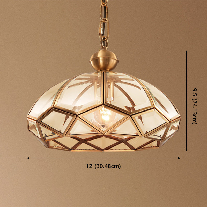 Brass Beveled Suspension Pendant Light Traditional Glass Pendant Lighting Fixture