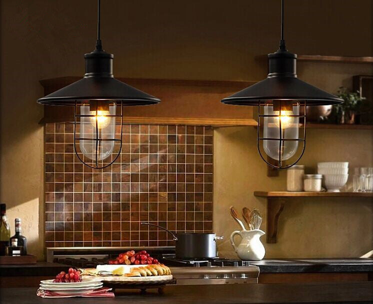 Metal Black Ceiling Pendant Light Cage Shade Industrial Style Suspended Lighting Fixture