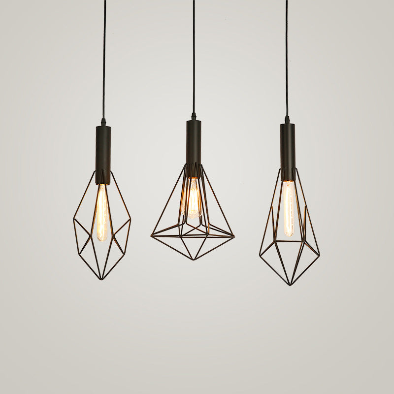 Industrial Style Geometric Hanging Light Kit Metal Hanging Pendant Light in Black