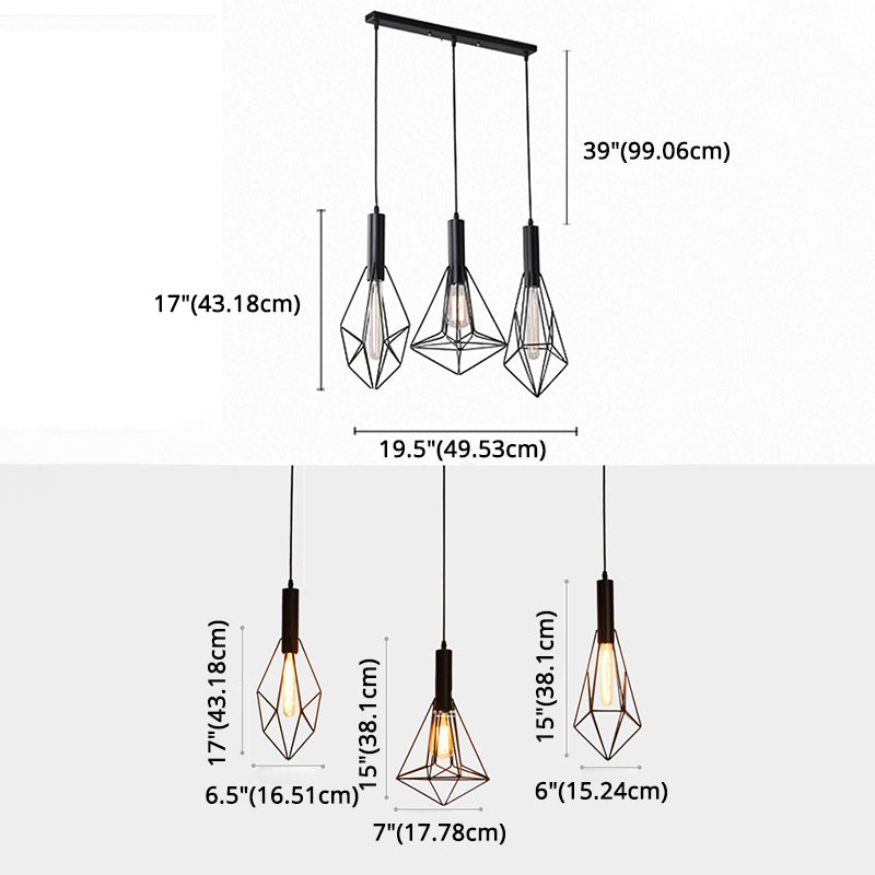 Kit de luz geométrica de estilo industrial Luz colgante colgante de metal en negro