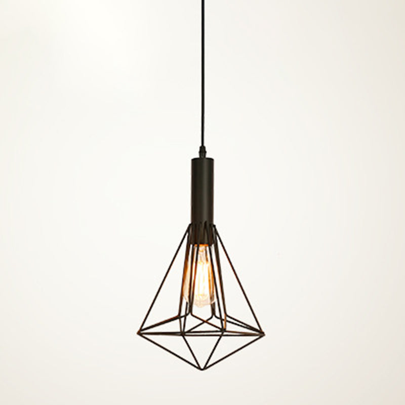 Industrial Style Geometric Hanging Light Kit Metal Hanging Pendant Light in Black