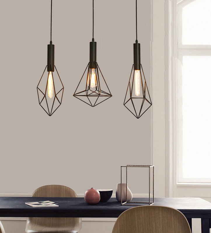 Industrial Style Geometric Hanging Light Kit Metal Hanging Pendant Light in Black