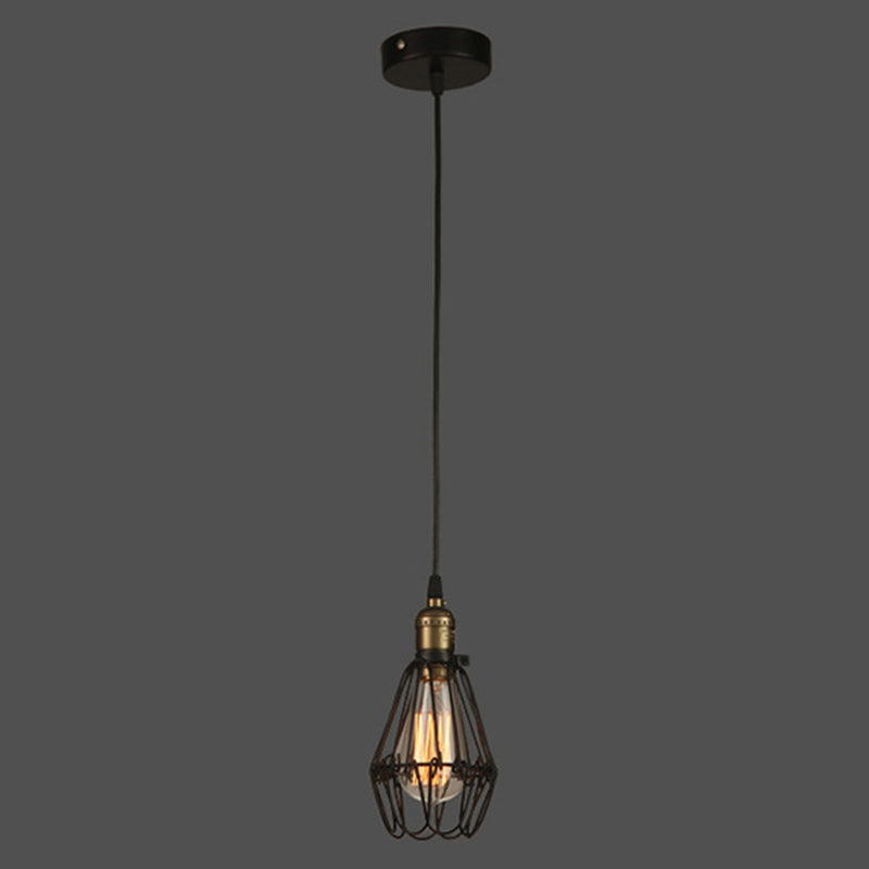 Small Cage Coffee Shop Hanging Light Fixture Antiqued Metal Black Pendant Ceiling Light