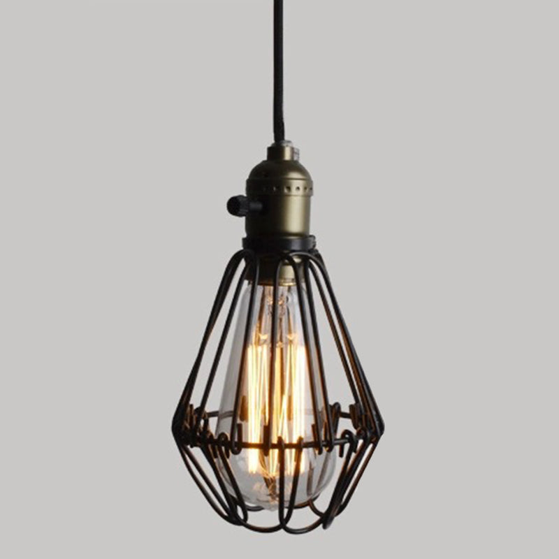 Small Cage Coffee Shop Hanging Light Fixture Antiqued Metal Black Pendant Ceiling Light