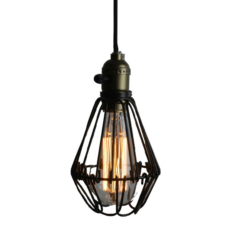 Small Cage Coffee Shop Hanging Light Fixture Antiqued Metal Black Pendant Ceiling Light