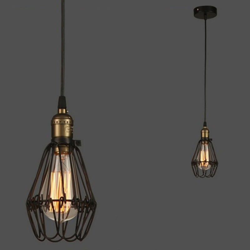 Small Cage Coffee Shop Hanging Light Fixture Antiqued Metal Black Pendant Ceiling Light