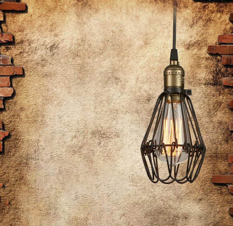 Small Cage Coffee Shop Hanging Light Fixture Antiqued Metal Black Pendant Ceiling Light