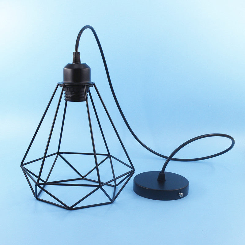 Ceiling Light Industrial Dinning Room Pendant Lamp with Diamond Cage Metal Shade in Black