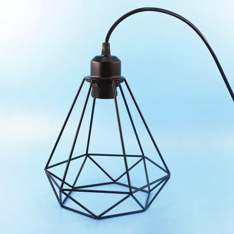 Ceiling Light Industrial Dinning Room Pendant Lamp with Diamond Cage Metal Shade in Black