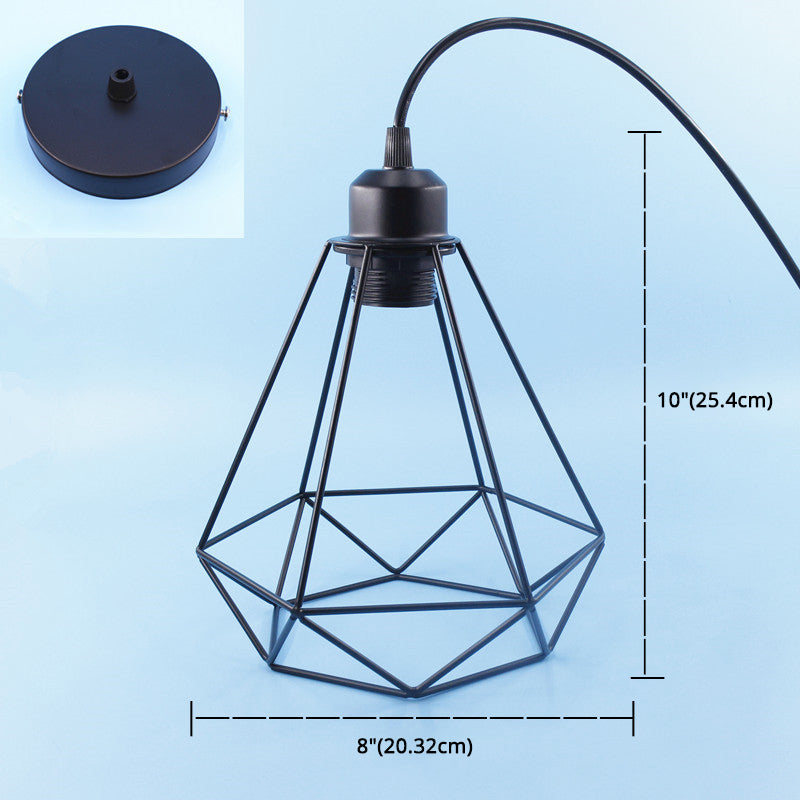 Ceiling Light Industrial Dinning Room Pendant Lamp with Diamond Cage Metal Shade in Black