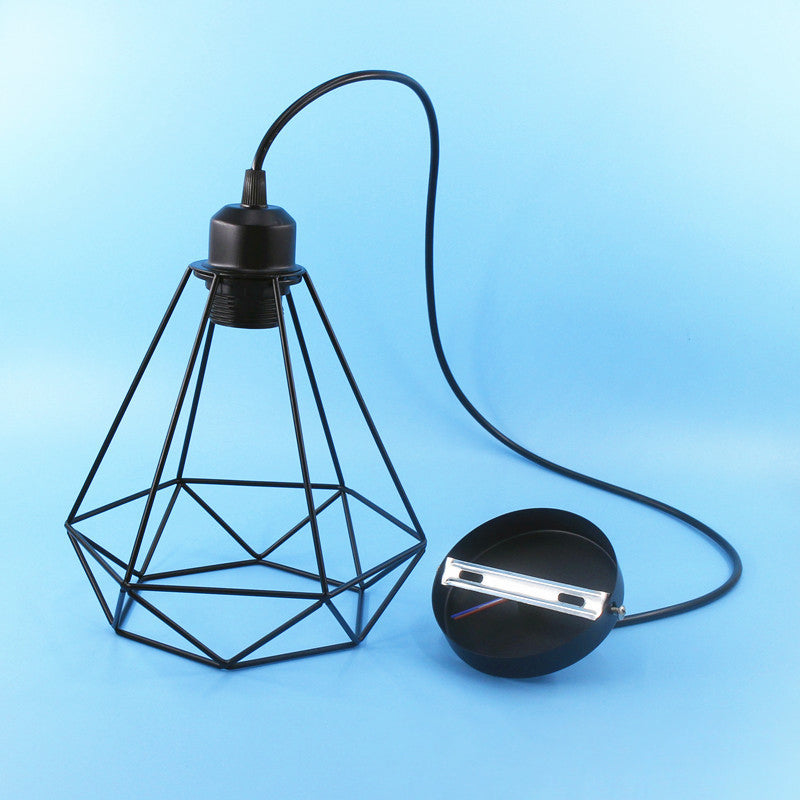 Ceiling Light Industrial Dinning Room Pendant Lamp with Diamond Cage Metal Shade in Black