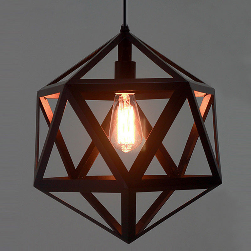 Geometric Metal Pendant Light Fixture Vintage Style Restaurant Hanging Ceiling Light in Black