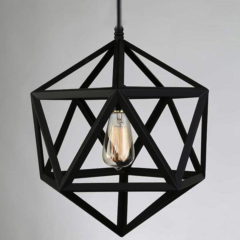 Geometric Metal Pendant Light Fixture Vintage Style Restaurant Hanging Ceiling Light in Black