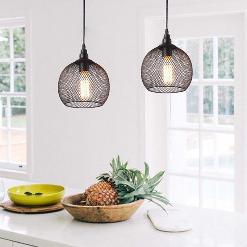 Globe Metal Pendant Lighting Fixture Retro Living Room Pendant Light Fixture in Black