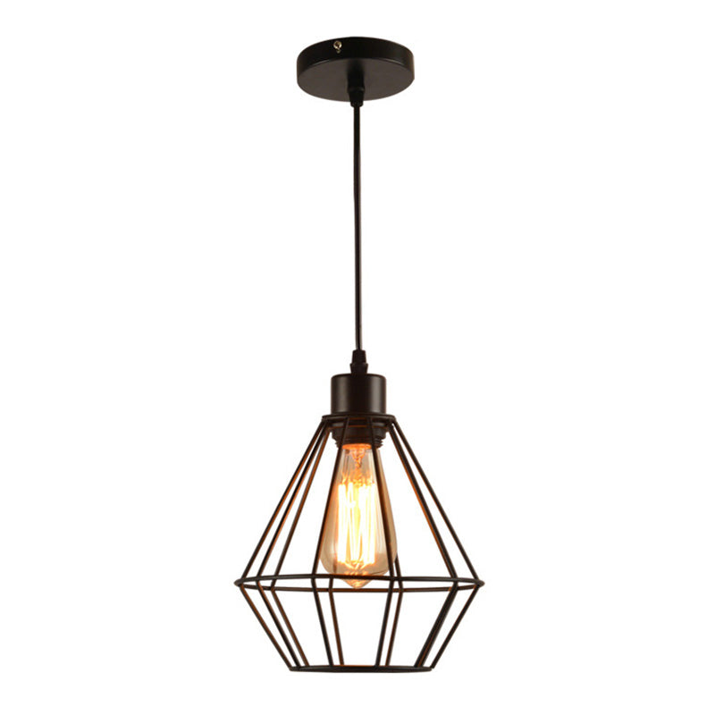 Black Cage Hanging Ceiling Light Industrial Style Metal Restaurant Hanging Light