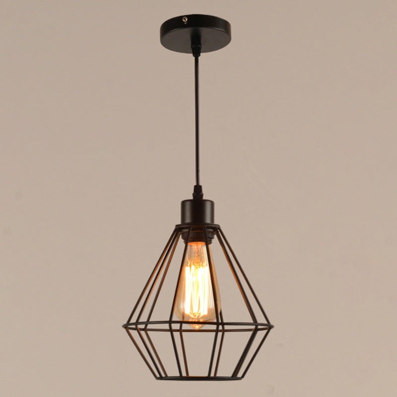 Black Cage Hanging Ceiling Light Industrial Style Metal Restaurant Hanging Light