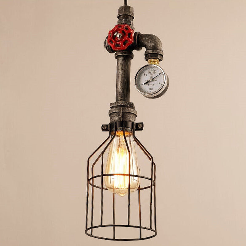 Metal Wire Cage Hanging Light Fixture Industrial Restaurant Ceiling Pendant Light in Black