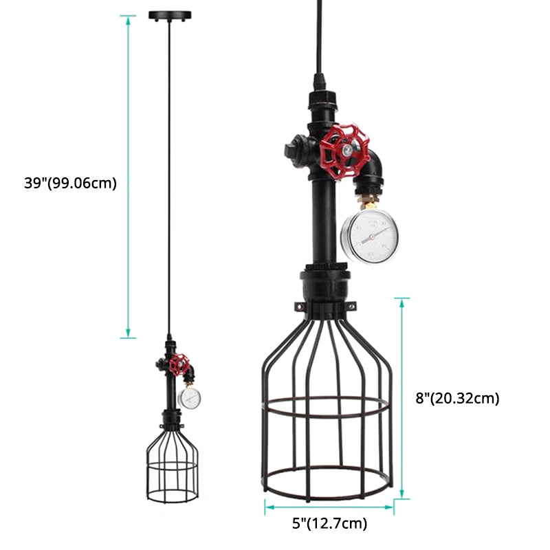 Metal Wire Cage Hanging Light Fixture Industrial Restaurant Ceiling Pendant Light in Black