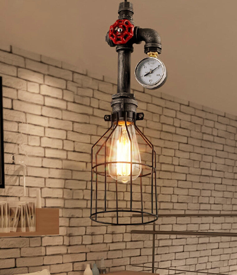 Metal Wire Cage Hanging Light Fixture Industrial Restaurant Ceiling Pendant Light in Black