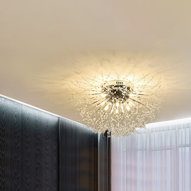 23,5 "/27.5" W Radial Crystal Flush Mount Lampada Contemporary 6/8 Luci Camera Soffitto Montaggio a Silver / Gold, Warm Light