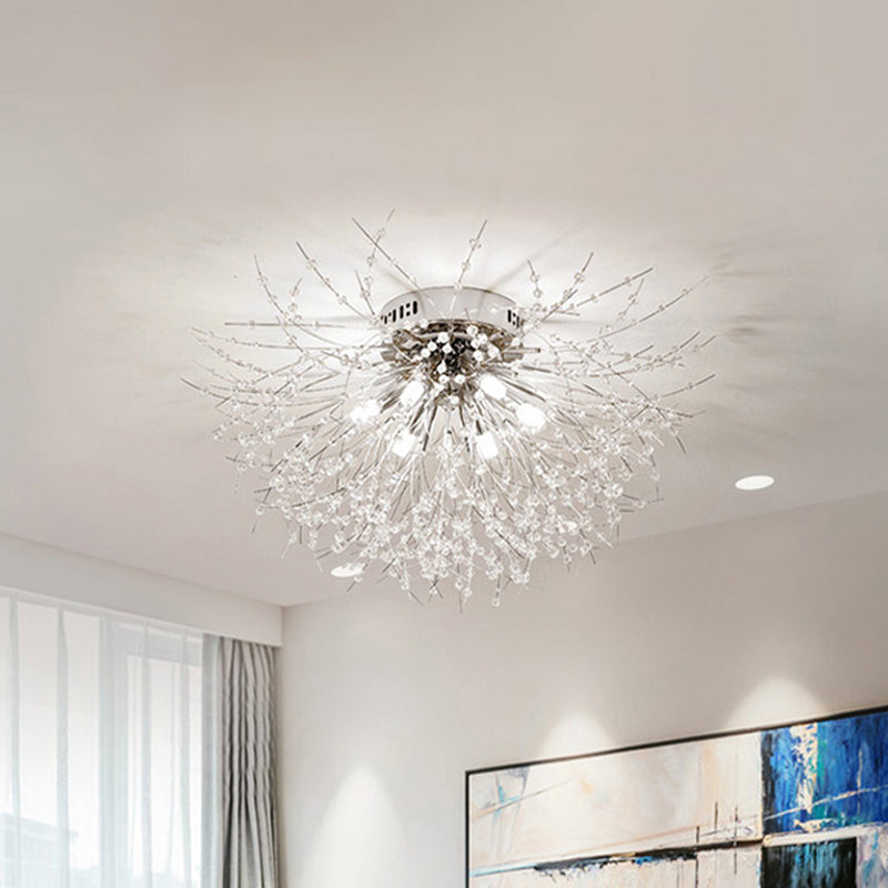 23,5 "/27.5" W Radial Crystal Flush Mount Lampada Contemporary 6/8 Luci Camera Soffitto Montaggio a Silver / Gold, Warm Light