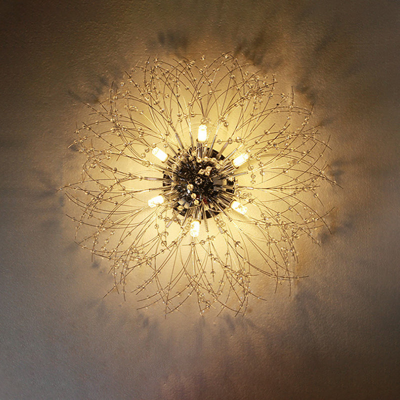 23,5 "/27.5" W Radial Crystal Flush Mount Lampada Contemporary 6/8 Luci Camera Soffitto Montaggio a Silver / Gold, Warm Light