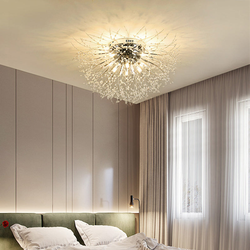 23,5 "/27.5" W Radial Crystal Flush Mount Lampada Contemporary 6/8 Luci Camera Soffitto Montaggio a Silver / Gold, Warm Light