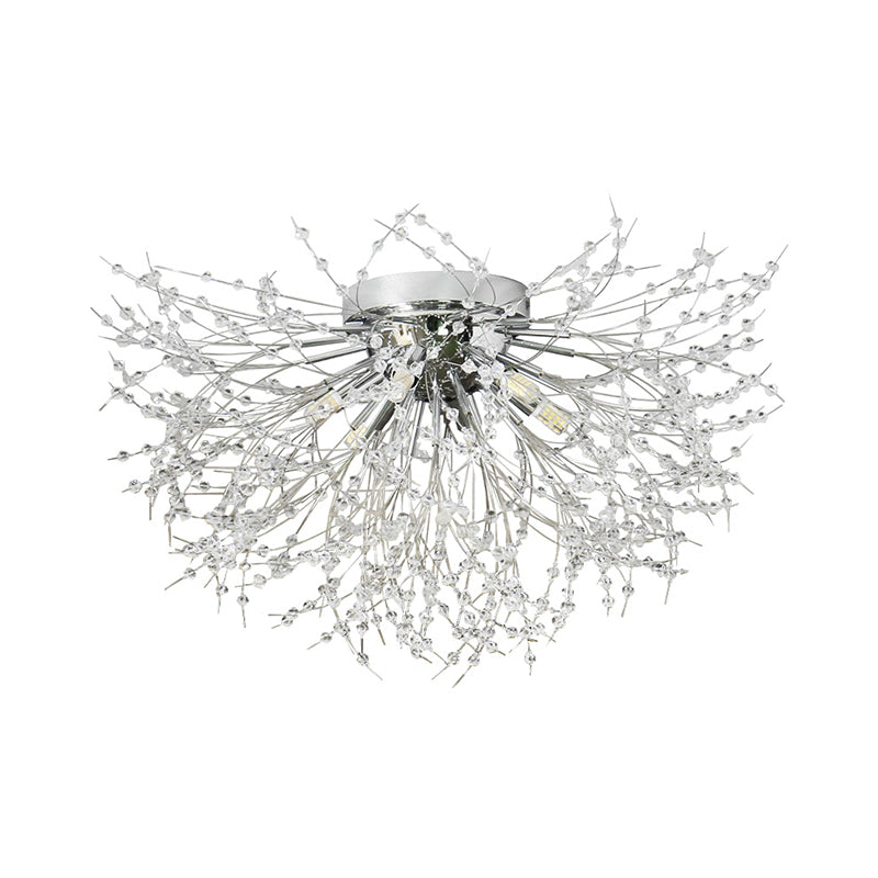 23.5"/27.5" W Radial Crystal Flush Mount Lamp Contemporary 6/8 Lights Bedroom Ceiling Mounted Fixture in Silver/Gold, Warm Light