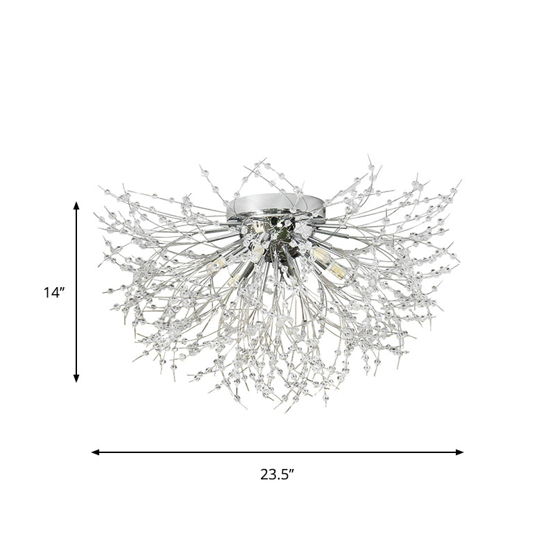 23,5 "/27,5" W Lámpara de montaje de cristal radial Lámpara Contemporánea 6/8 Luces Techo Dormitorio Montado en Plata/Oro, Luz caliente