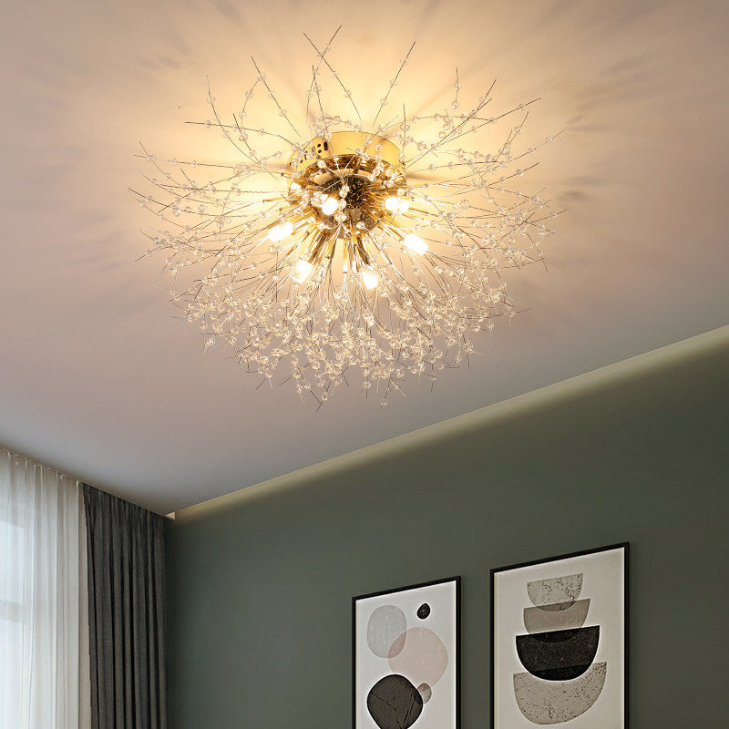 23,5 "/27.5" W Radial Crystal Flush Mount Lampada Contemporary 6/8 Luci Camera Soffitto Montaggio a Silver / Gold, Warm Light