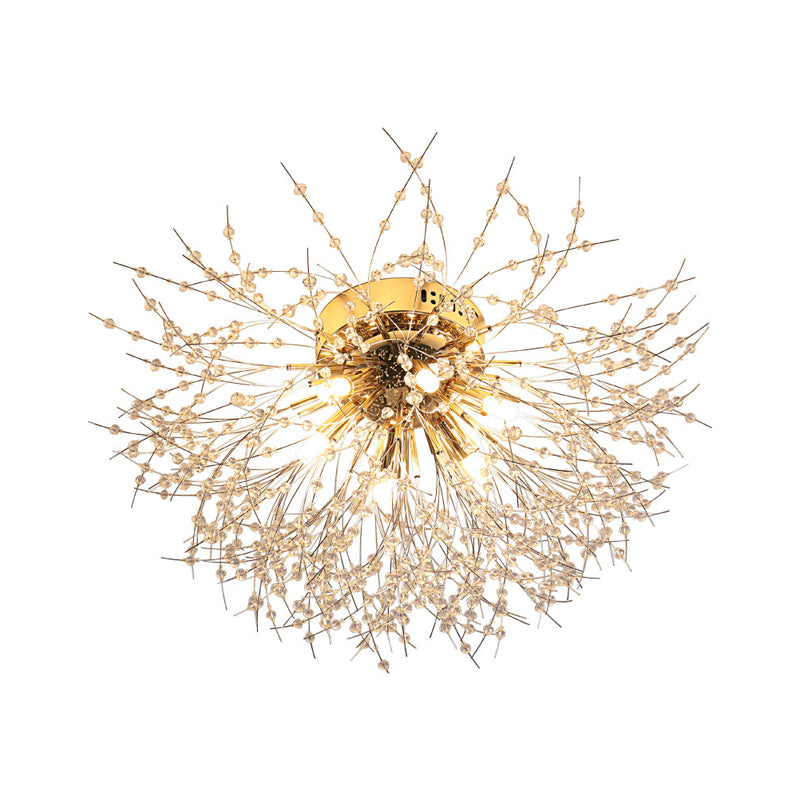 23.5"/27.5" W Radial Crystal Flush Mount Lamp Contemporary 6/8 Lights Bedroom Ceiling Mounted Fixture in Silver/Gold, Warm Light