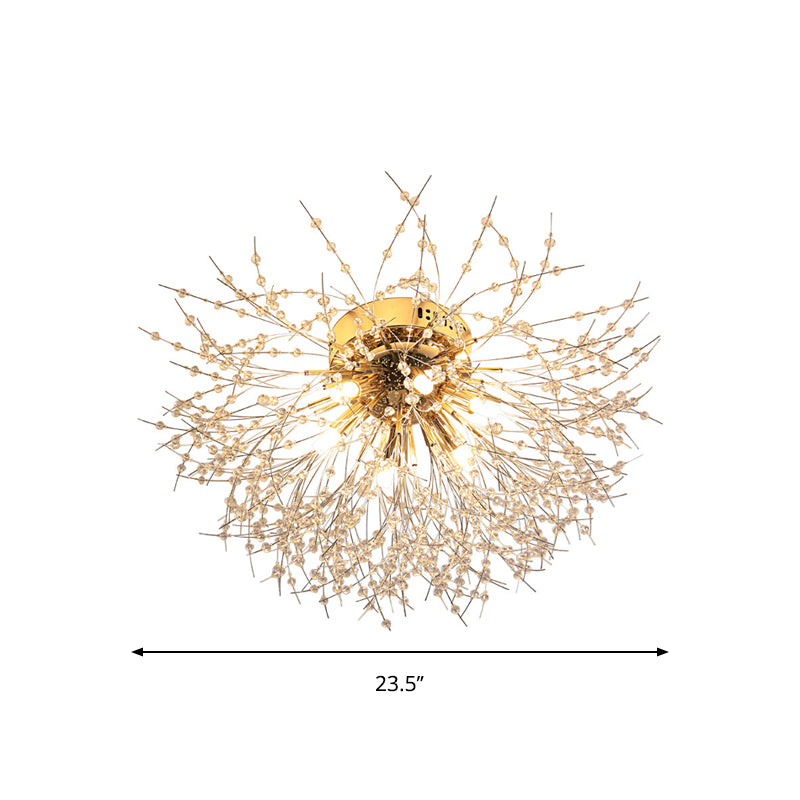 23.5"/27.5" W Radial Crystal Flush Mount Lamp Contemporary 6/8 Lights Bedroom Ceiling Mounted Fixture in Silver/Gold, Warm Light