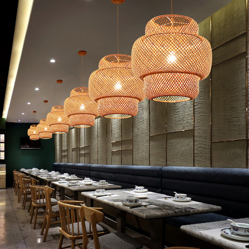 1 Light Tiered Pendant Lighting Japanese Rattan Pendant Lighting Fixtures for Restaurant