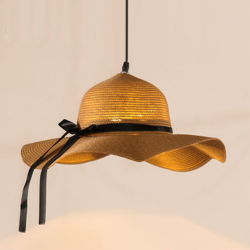 1 a forma di cappello leggero illuminazione a ciondolo sud-est asiatico rattan a soffitto a soffitto per il ristorante