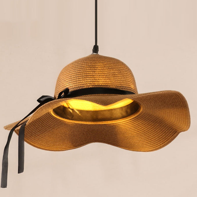 1 a forma di cappello leggero illuminazione a ciondolo sud-est asiatico rattan a soffitto a soffitto per il ristorante